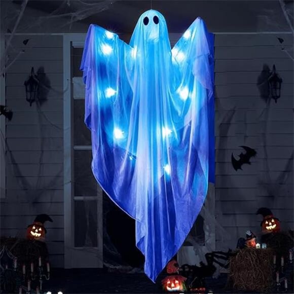 Halloween Hanging Light up Ghost with Spooky Blue LED Light, 47” White Ghosts - Picture 8 of 8